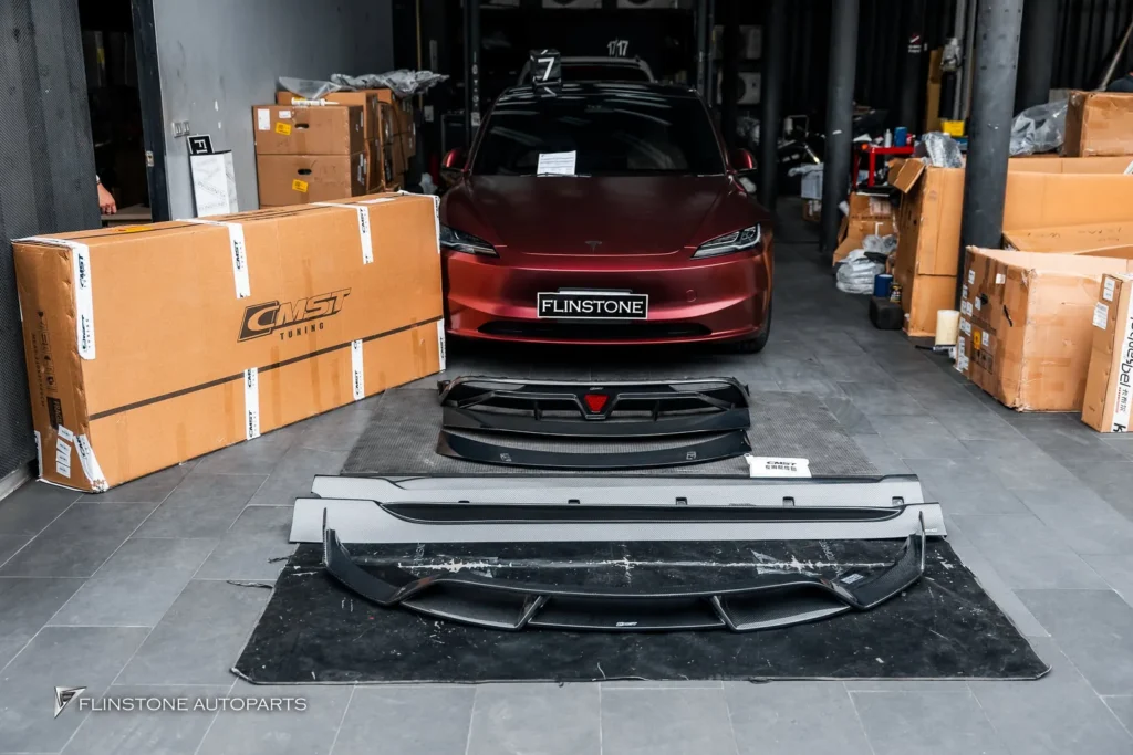 TESLA Genuine CMST Carbon Fiber Front Lip + Genuine CMST Carbon Fiber