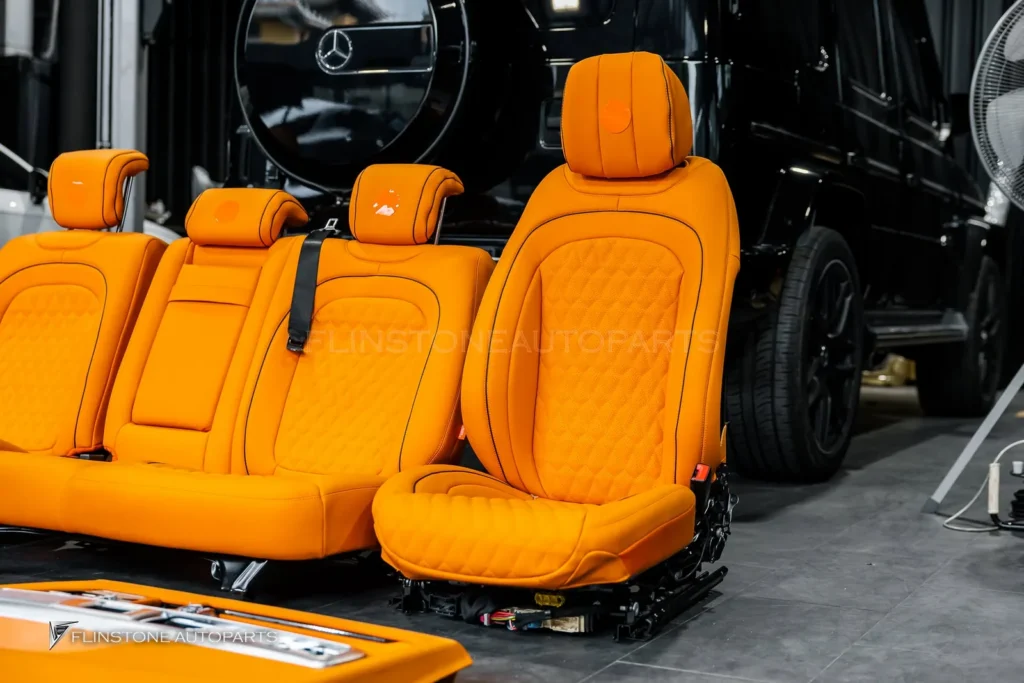 W464 G-Class ชุดพาร์ทภายในสีส้มสำหรับ Mercedes G63 AMG และคันนี้ยังเลือกติดตั