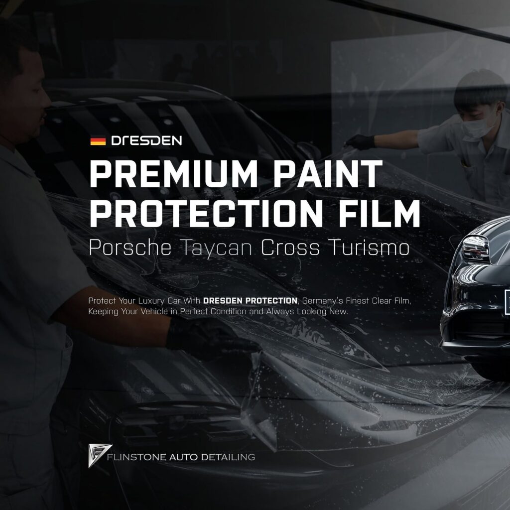 FLINSTONE AUTO DETAILING TAYCAN Cross Turismo เลือกติดฟิล์มใสกันรอยจาก DRESDENPROTECTION