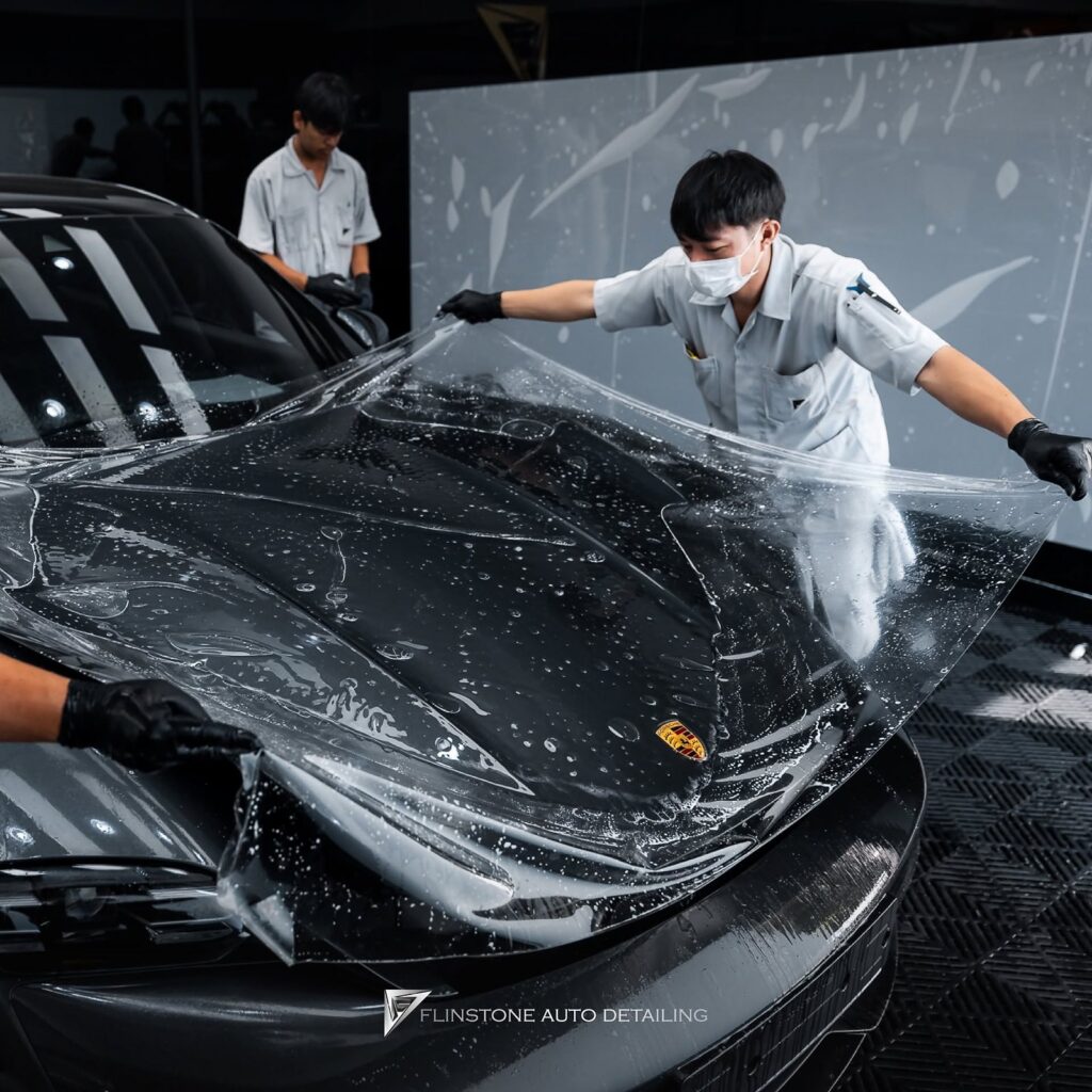 FLINSTONE AUTO DETAILING TAYCAN Cross Turismo chose clear paint protection film from DRESDENPROTECTION