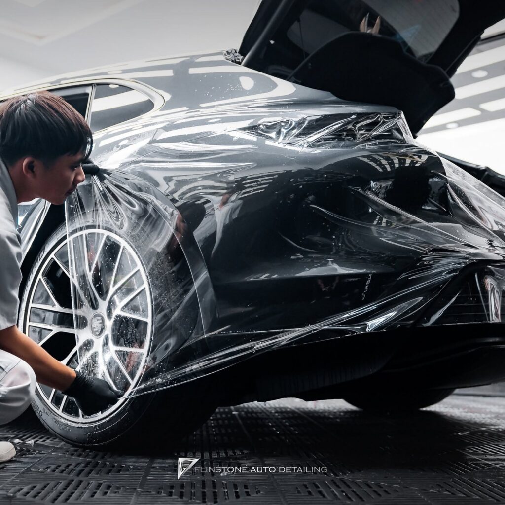FLINSTONE AUTO DETAILING TAYCAN Cross Turismo chose clear paint protection film from DRESDENPROTECTION