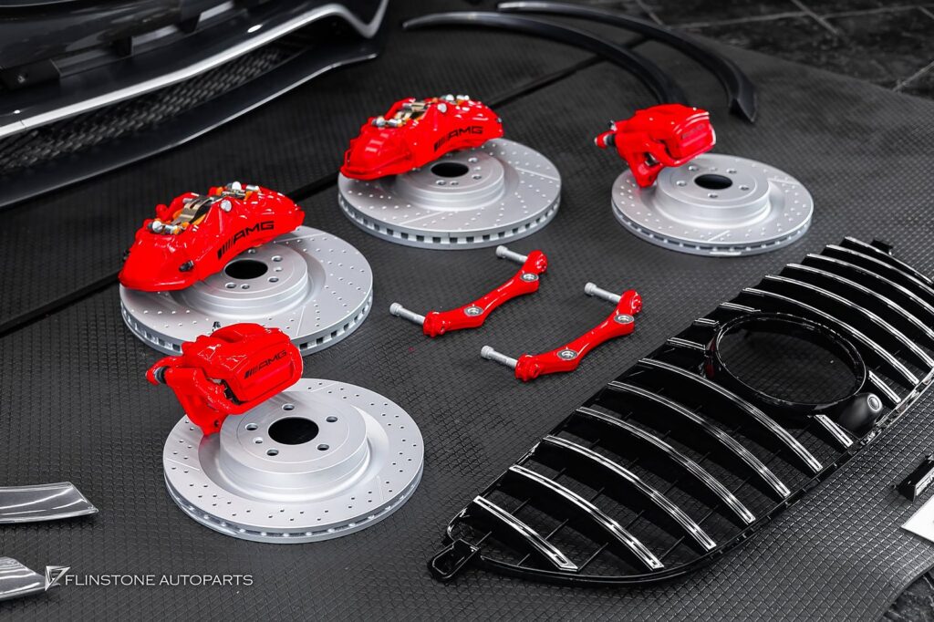 Mercedes-Benz GLE-Class getting ready to fit the body kit GLE63 AMG with a red brake kit A