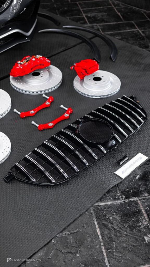 Mercedes-Benz GLE-Class getting ready to fit the body kit GLE63 AMG with a red brake kit A