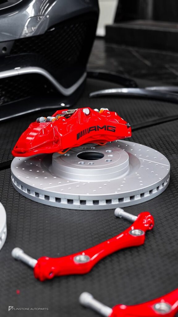 Mercedes-Benz GLE-Class getting ready to fit the body kit GLE63 AMG with a red brake kit A