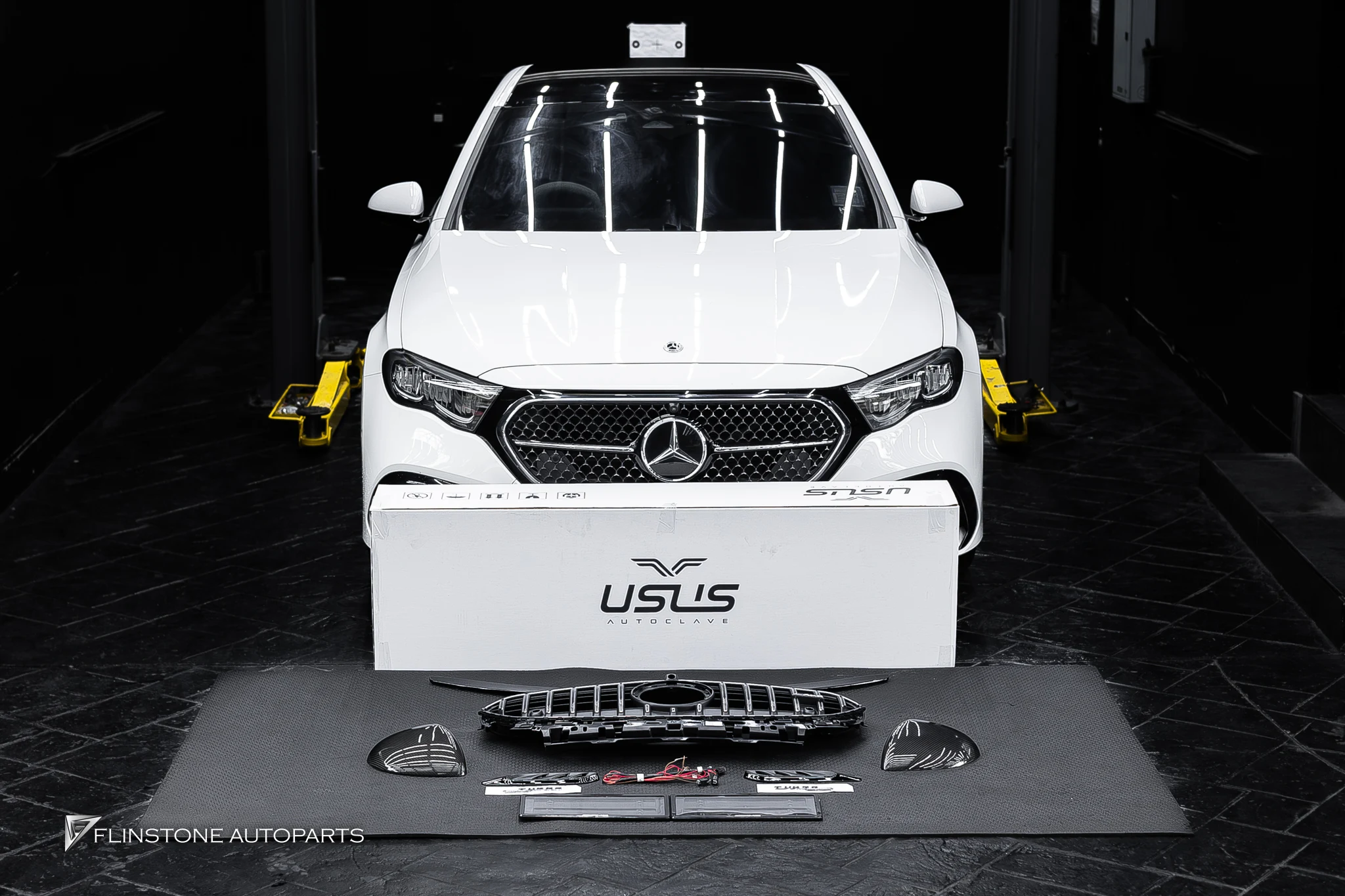 W214 E-Class Front Grille — real installation work at Flinstone Autoparts