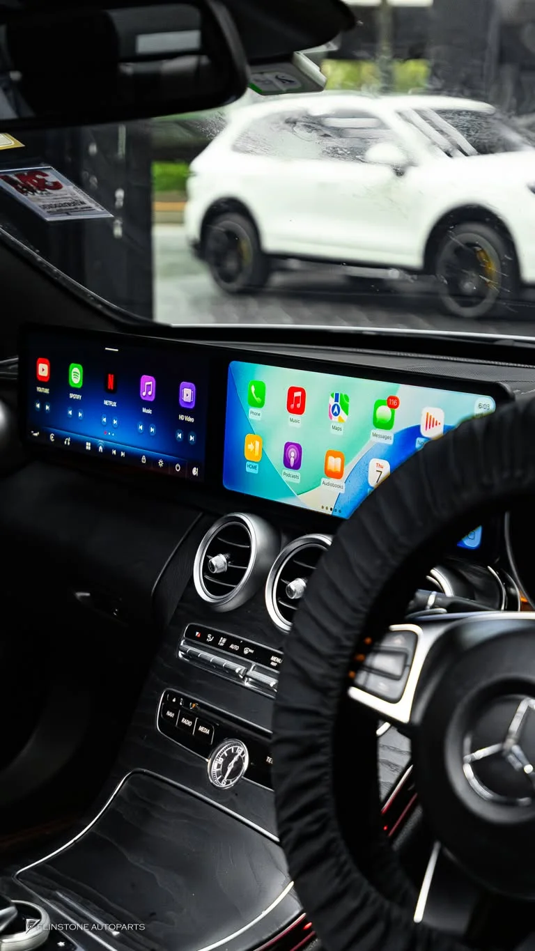 W205 C205 C-Class 2024 — เปลี่ยนภายในให้ดูทันสมัยและน่าขับยิ่งขึ้นด้วยจอ Android ดีไซ
