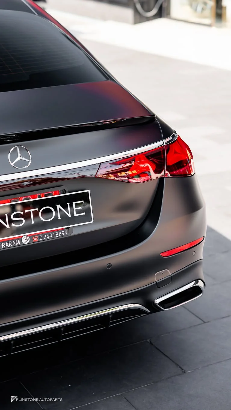 W214 E-Class ติดตั้งสปอยเลอร์ท้ายของแท้ E53 AMG สีดำเงา พาร์ทแท้จากเยอรมัน