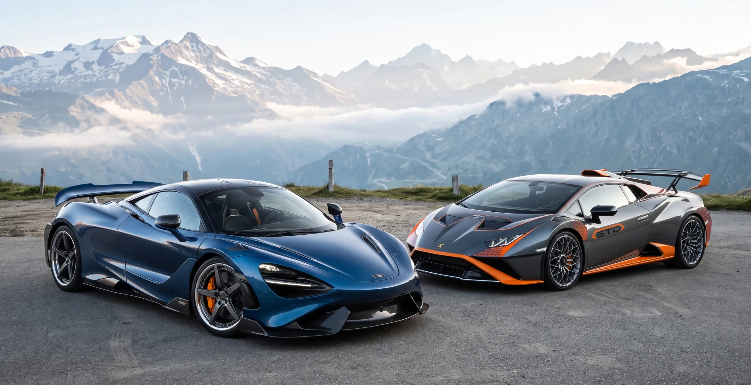 McLaren and Lamborghini Huracan STO on ADV.1 wheels in the mountains