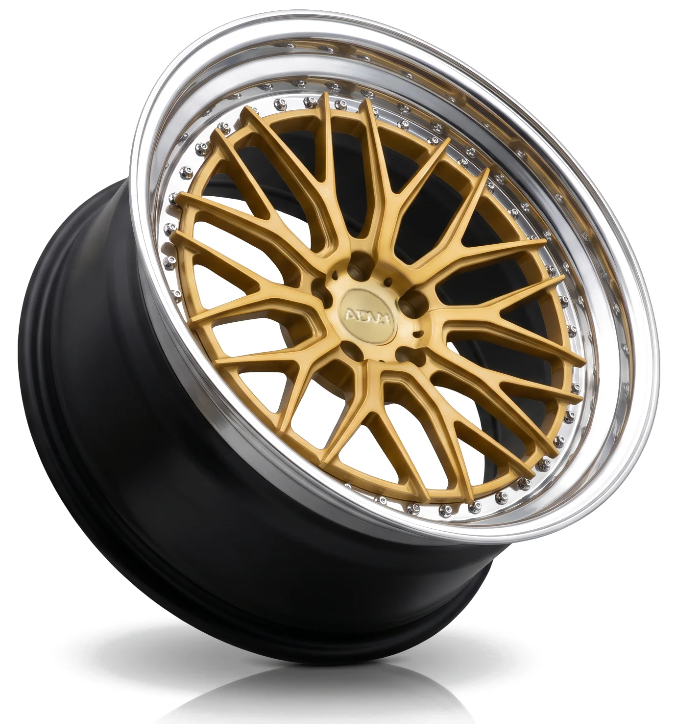 ADV.1 three-piece forged wheel in gold with a polished lip