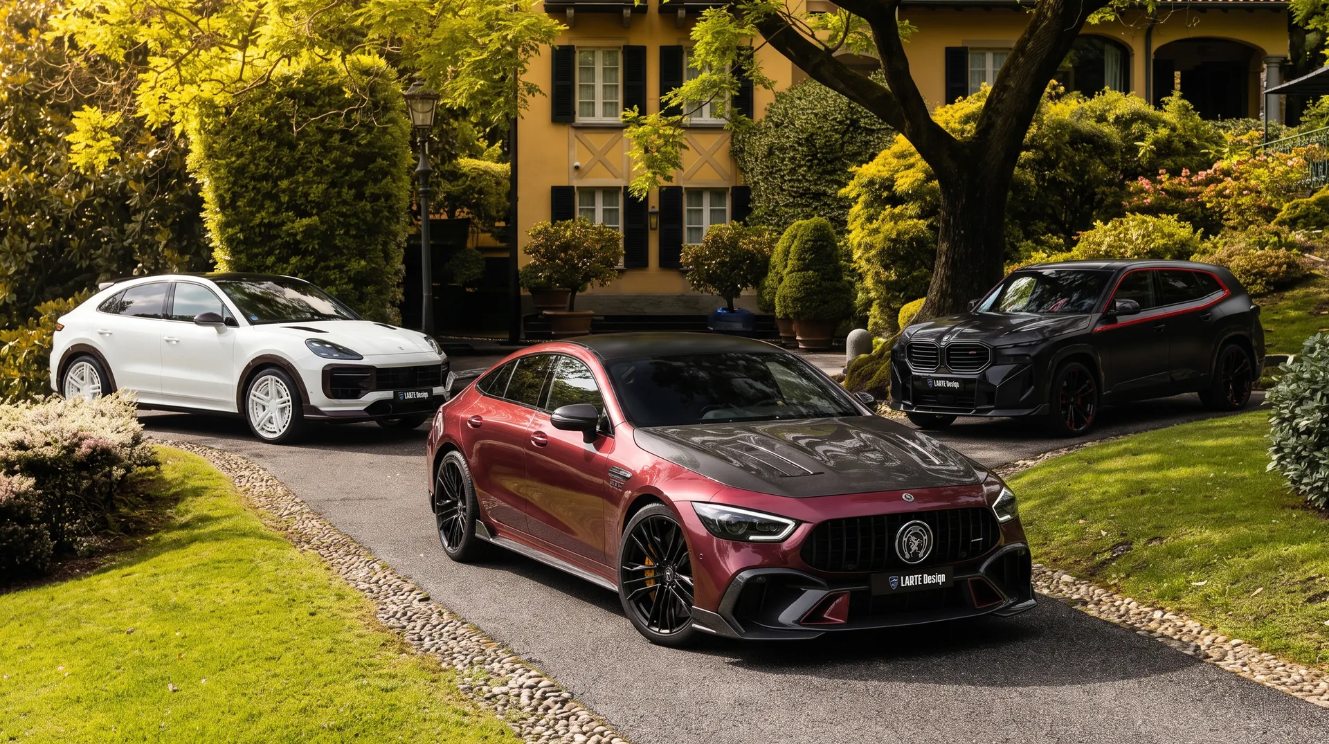 Porsche Cayenne Coupe · Mercedes-AMG GT 4-Door · BMW XM fitted with LARTE Design body kits