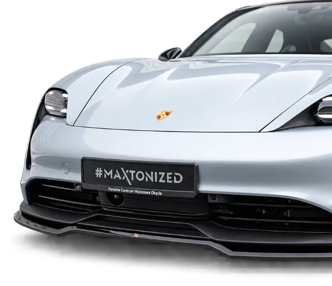 Porsche Taycan fitted with a Maxton Design front splitter