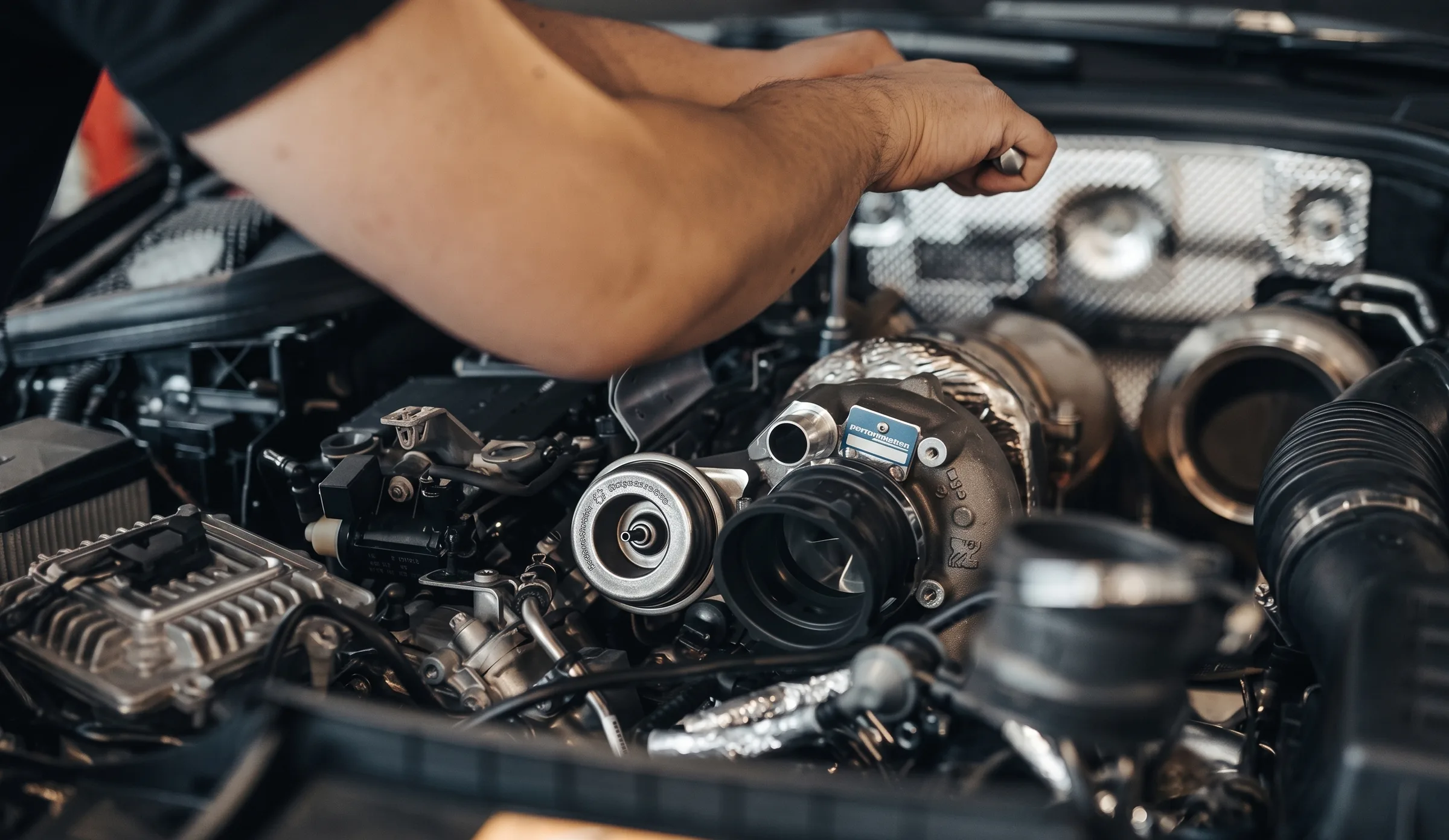 ช่างติดตั้งชุดเพิ่มสมรรถนะ PERFORMMASTER ในห้องเครื่อง Mercedes-AMG