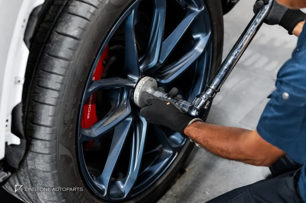 Porsche Cayenne wheels off Deep blue