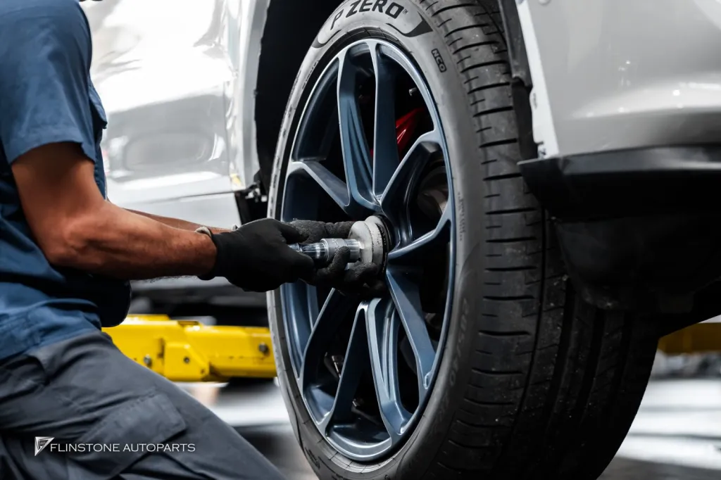 Porsche Cayenne wheels off Deep blue